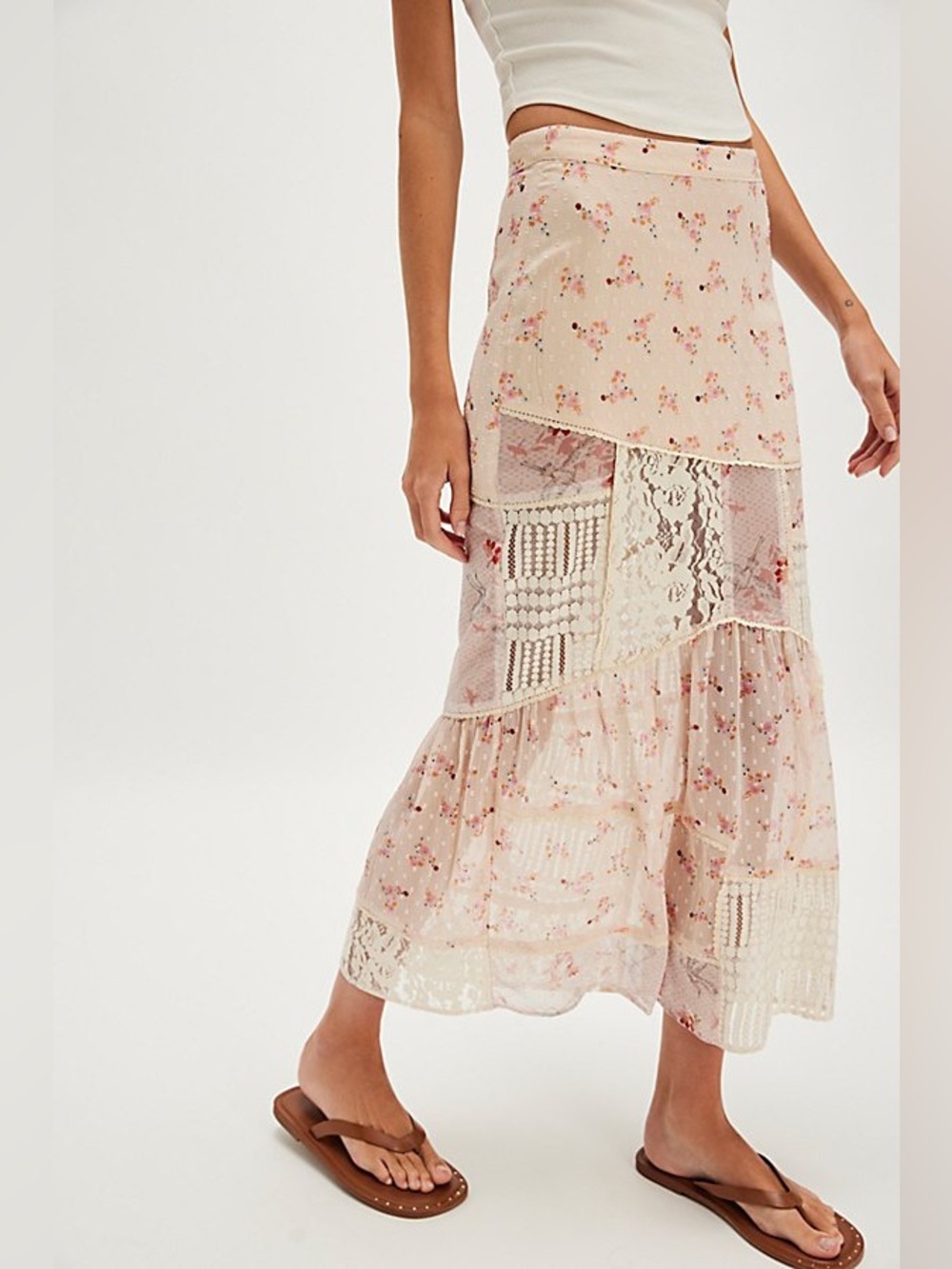 Free People Daniella Maxi Skirt Floral Lace Patchwork Size Small